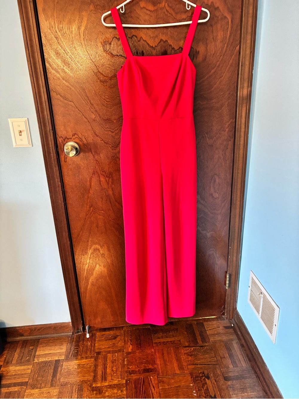 Red Wide-Leg Jumpsuit with Square Neck
